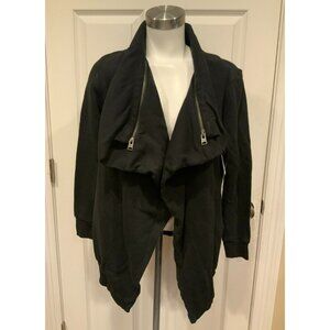Allsaints Open Front Black Dahlia Sweat Cardigan W/ Zipper Collar, Size Small